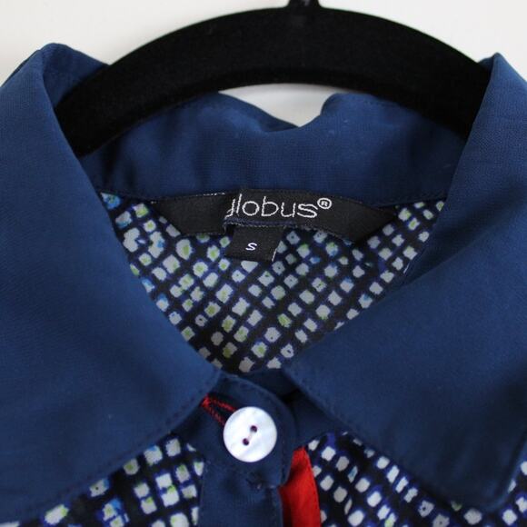 Globus Sheer Hi Low Hem Dress Swim Cover Up Layering SZ Small Blue White Red - Picture 2 of 4